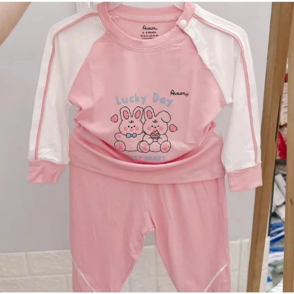 Bộ Dài Tay Vai Phối Tay Trắng Avaler AV240130, Bộ Quần Áo Cho Bé Trai Bé Gái 6M-4 Tuổi