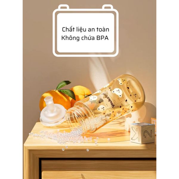 Bình Nước Ống Hút Youkebei Chong Chóng 300ML, Bình Tập Uống Nước Chống Sặc Cho Bé