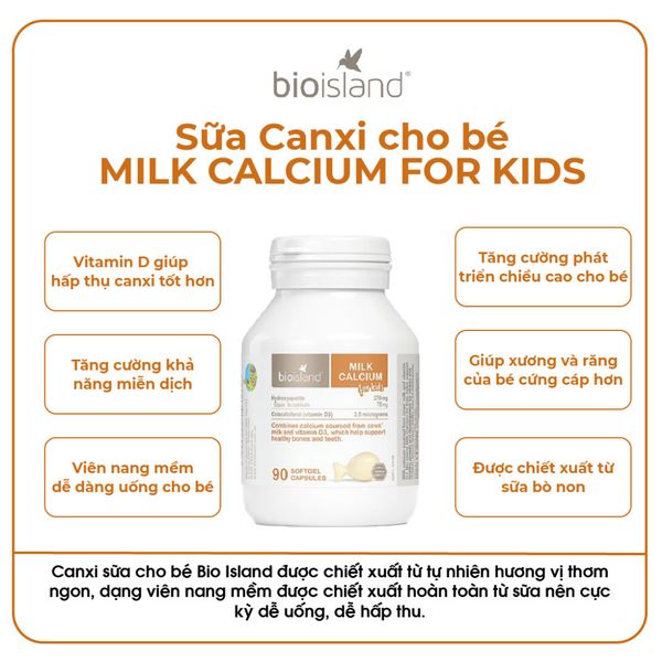 Viên Nhai Canxi Sữa Hữu Cơ Bioisland For Kid 90 Viên Cho Bé Phát Triển Toàn Diện, Cao Lớn, Khỏe Mạnh, Chống Còi Xương