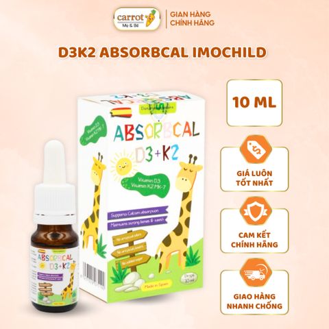D3K2 ABSORBCAL chai 10ml, Bổ sung Vitamin D3 & K2, Hỗ Trợ Hấp Thu Canxi, Tăng Cường Phát Triển Chiều Cao