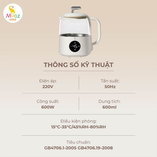 Bình Đun Nước Moaz MB099, Bình Đun Nước 600ML Kèm Túi Đựng Bảo Quản