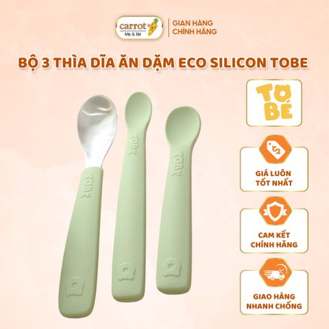 Bộ 3 Thìa Dĩa Ăn Dặm Eco Silicon Tobe, Muỗng Ăn Dặm Cho Bé