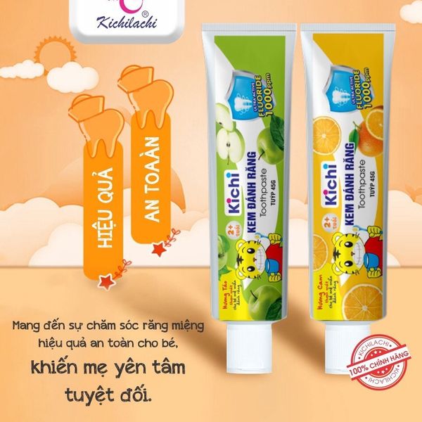 Kem Đánh Răng Kichi Vị Táo, Dâu 45G 2Y+ (Hộp)