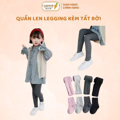 Quần Tất Len Trơn Mùa Thu Đông Kèm Tất, Quần Tất Leggings Cho Bé Từ 1 -8 Tuổi
