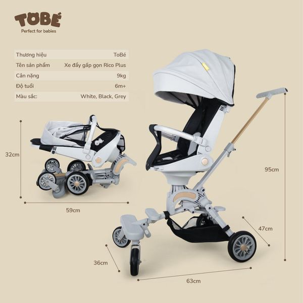 Xe Đẩy Gấp Gọn ToBé 8106, Ghế Xoay 360 Độ Có Chế Độ Ngả Lưng