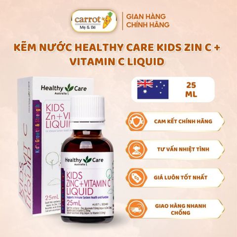 Kẽm Nước Healthy Care Kids Zin C + Vitamin C Liquid 25ml- Tăng Cường Khả Năng Miễn Dịch