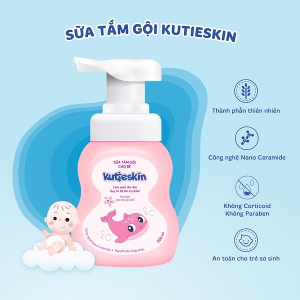 Sữa tắm gội cho bé Kutieskin Chai 200ml, Dịu Nhẹ, An Toàn Và Hiệu Quả - Siêu Thị Mẹ Và Bé Carrot