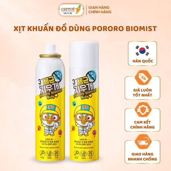Xịt Khuẩn Đồ Dùng Của Bé Biomist Pororo Hàn Quốc Chai 100mL Làm Sạch Cơ Thể Bé Và Không Khí