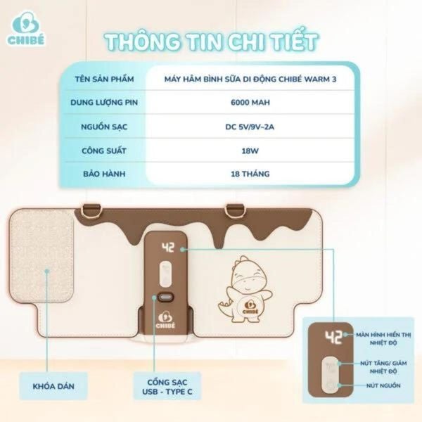 Máy Hâm Bình Sữa Di Động CHIBÉ Warm 3 CB021, Hàng Chính Hãng, Bảo Hành 18 Tháng