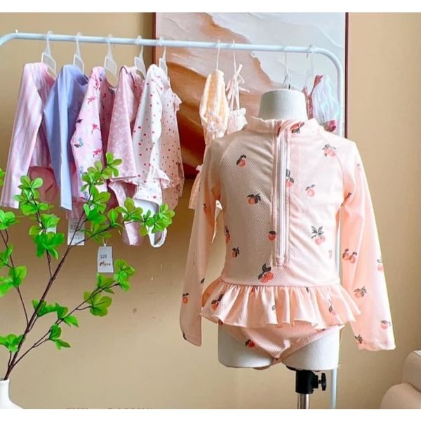 Đồ Bơi Một Mảnh Kèm Mũ Trái Đào Cam Nhạt Cho Bé Gái S-3XL