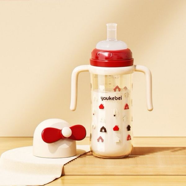 Bình Nước Ống Hút Youkebei Chong Chóng 300ML, Bình Tập Uống Nước Chống Sặc Cho Bé