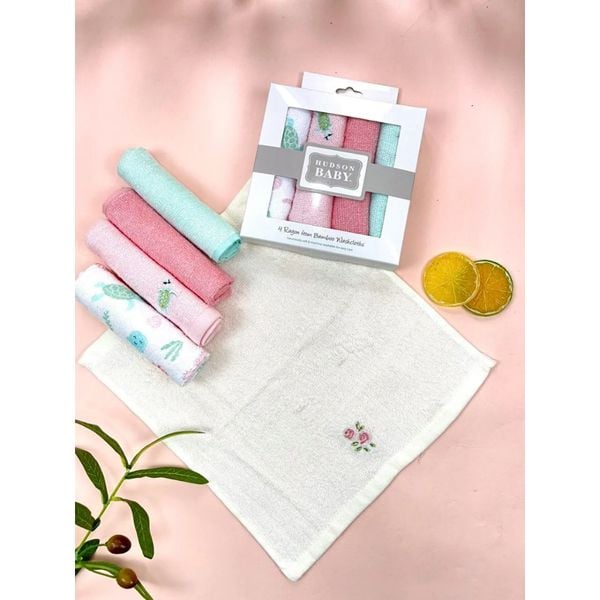 Hộp 4 Khăn Bông Sợi Tre HUDSON, Khăn Sữa Cho Bé