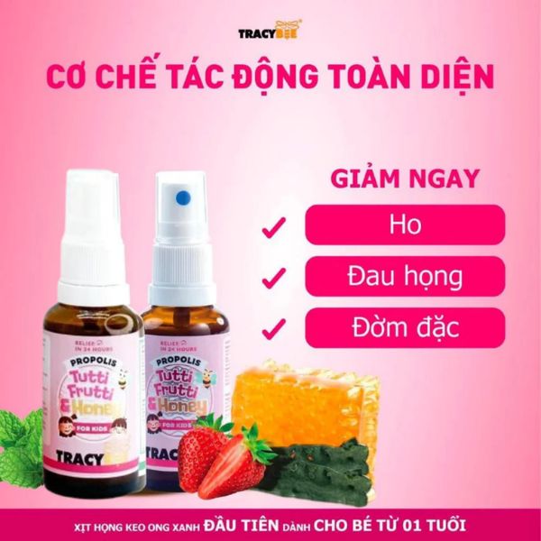 Xịt Keo Ong Tracybee Hồng - Viêm Họng Vị Trái Cây Cho Bé Chai 30ML