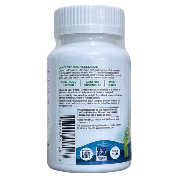 DHA NORDIC NATURALS Thuần Chay 375mg Mỹ Lọ 120 Viên 3Y+