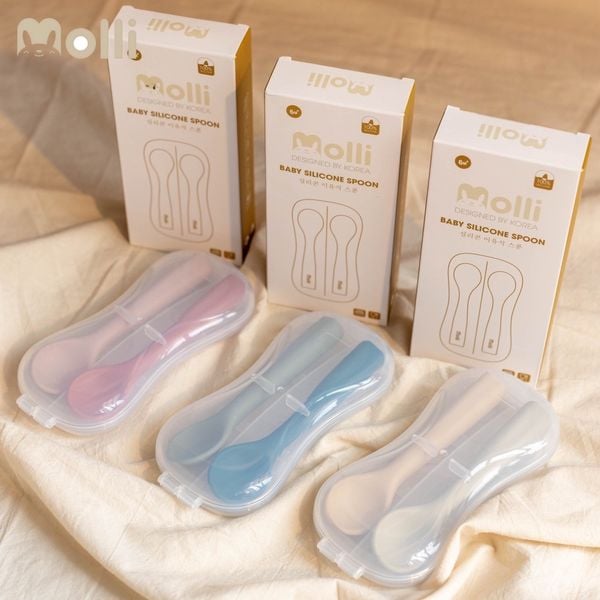 Set 2 Thìa Silicon Molli, Không BPA, An Toàn Cho Bé