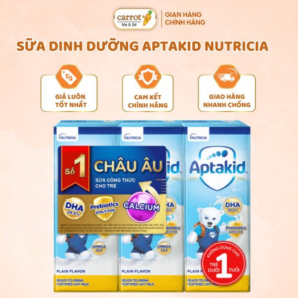 Sữa Dinh Dưỡng Pha Sẵn Aptakid Nutricia, Sữa Công Thức Bổ Sung DHA 180ML Lốc 3 Hộp