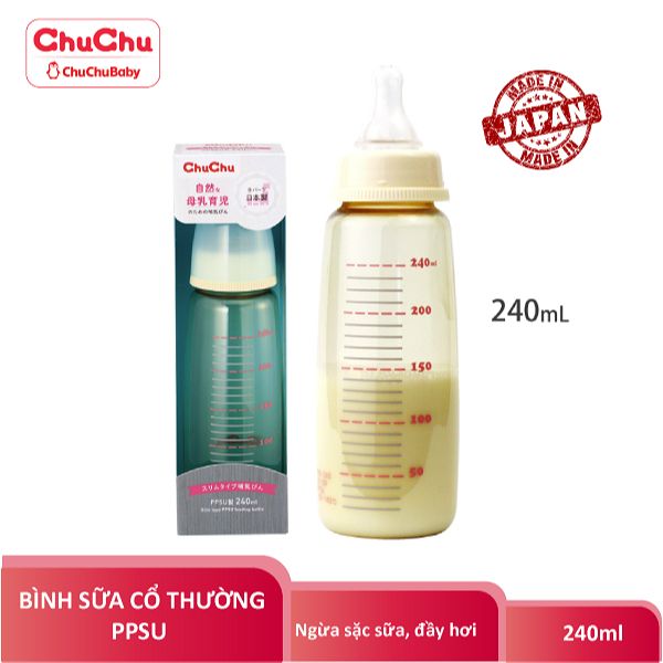 Bình Sữa CHUCHUBABY 240ML, Nhựa PPSU, Núm Vú Silicon  An Toàn Cho Bé