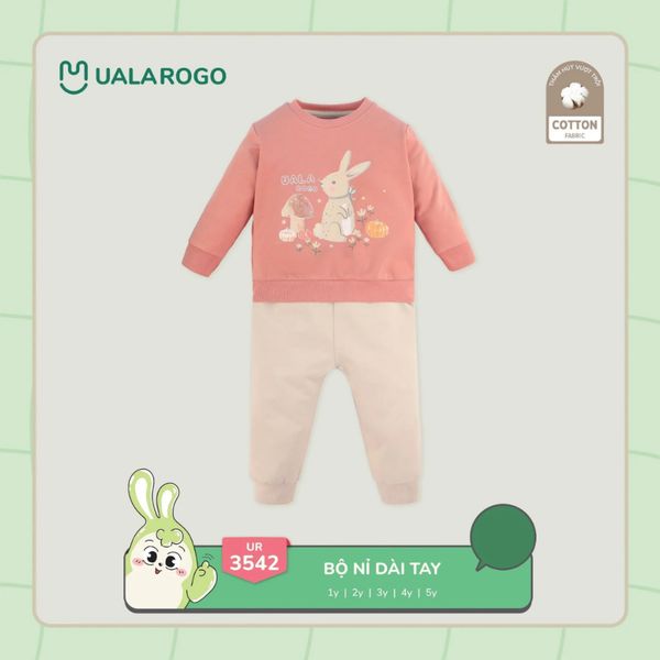 Bộ Dài Tay Nỉ Chéo Ualarogo UR3542 Cho Bé Trai Bé Gái, Bộ Dài Tay Cho Bé 1-5 Tuổi