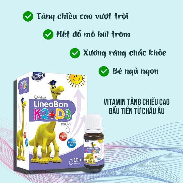 D3 K2 Lineabon Bổ Sung Vitamin D3 Cho Trẻ Sơ Sinh, Hấp Thụ Canxi Tăng Chiều Cao Cho Trẻ