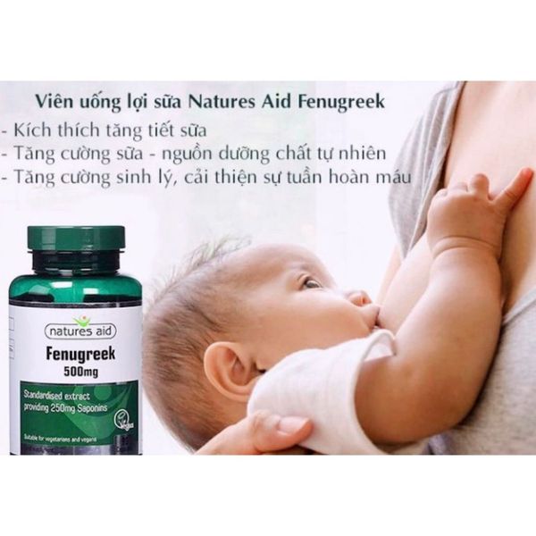 Viên Uống Lợi Sữa Cỏ Cà Ri Natures Aid Fenugreek 500mg, Anh 90 Viên
