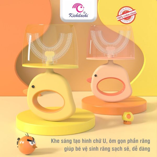 Bàn Chải Đánh Răng Chữ U Silicone Kichi Cho Bé, Có Kèm Nắp Đậy