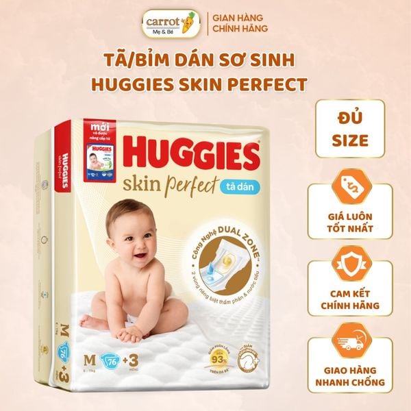 Bỉm Tả Dán Huggies Dán Sơ Sinh Huggies Skin Với 2 Vùng Thấm Giảm Kích Ứng Da