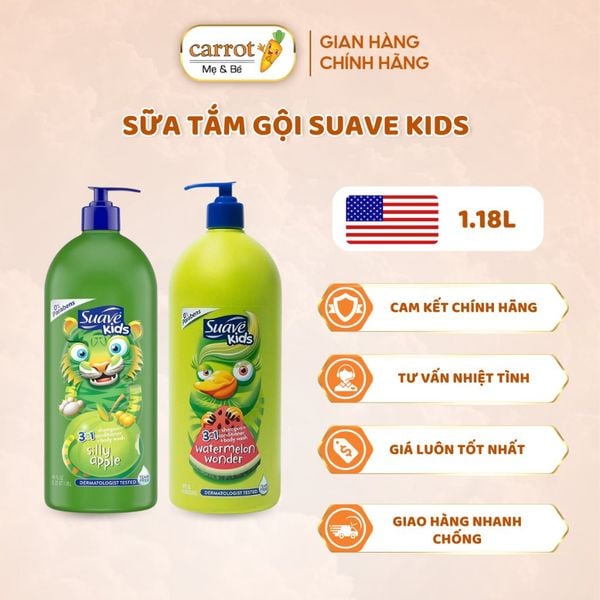 Sữa Tắm, Gội Và Xả Cho Trẻ Em Suave Kids 3in1 Của Mỹ chai vòi 532ml và 1.18l