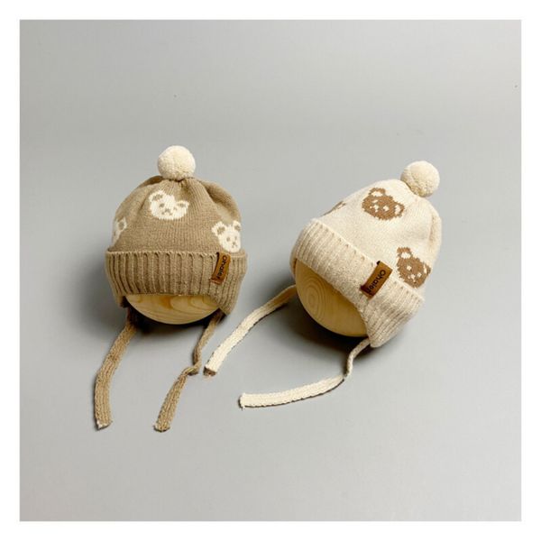 Mũ Nón Bịt Tai Mùa Đông Hoạ Tiết Gấu Cho Bé Trai Bé Gái, Có Dây Buộc