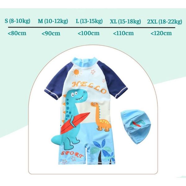 Đồ Bơi Khủng Long Xanh S-2XL, Set Đồ Bơi Cho Bé Trai