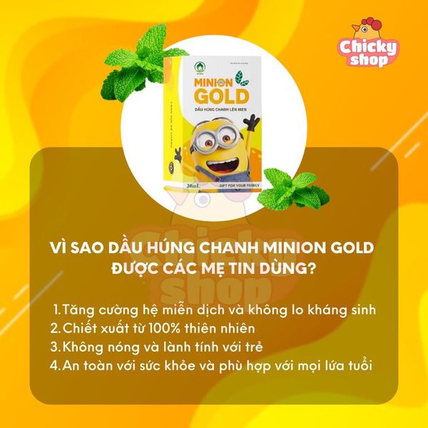 Dầu Húng Chanh Lên Men Minion Gold, Dầu Cỏ Dạ Hương, Cải Thiện Thị Lực, Cho Trẻ Từ 6 Tháng  30ML