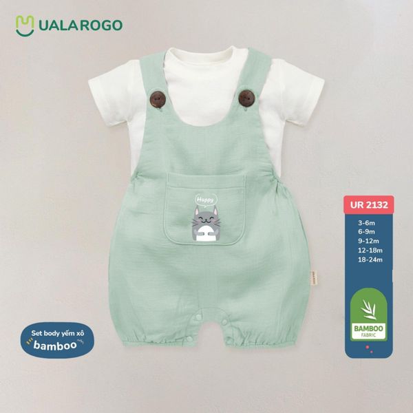 Bộ Body Yếm Ualarogo UR2132 Cho Bé Trai Và Bé Gái, Vải Sợi Tre Bamboo Cộc Tay Áo Rời