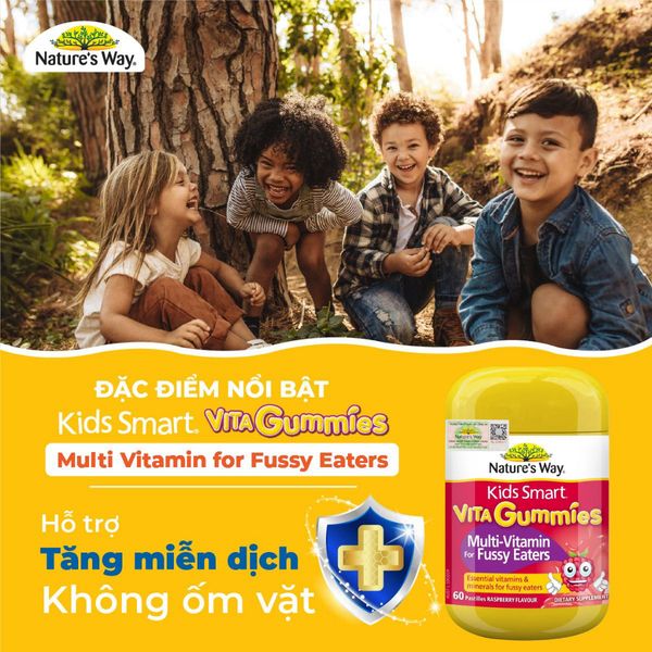 Kẹo Dẻo Vi Chất Nature's Way Kids Smart Vita Gummies Multi Vitamin for Fussy Eaters Kích Thích Ăn Ngon Hộp 60 Viên