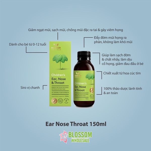 Siro Harker Herbals Children tai mũi họng xanh lá dành cho trẻ 0-12 tuổi 150ml