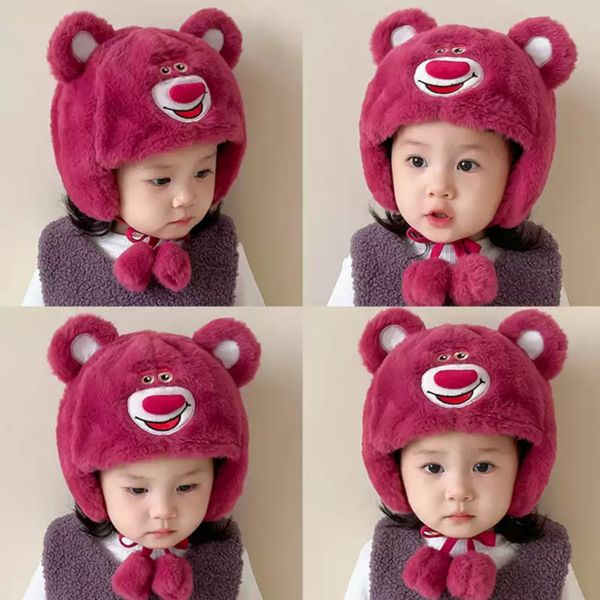 Mũ Trùm Đầu Giữ Ấm Mùa Đông Thiết Kế Tai Gấu Mềm Mại Chống Lạnh Có Dây Buộc