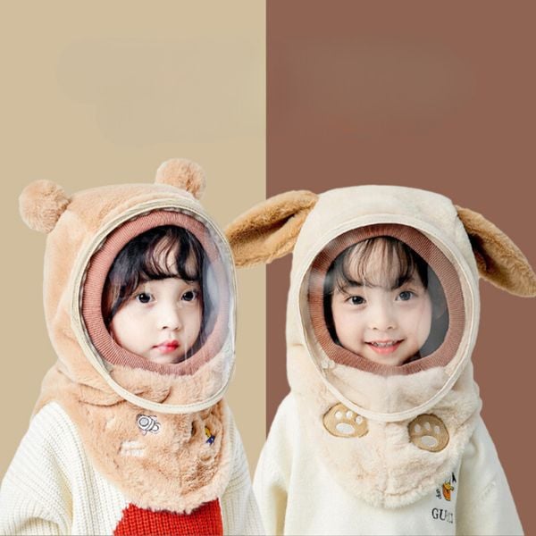 Mũ Len Lông Cừu Trùm Đầu Có Kính Chắn Gió Chống Bụi Cho Bé Trai Bé Gái, Kính Có Thể Tháo Rời