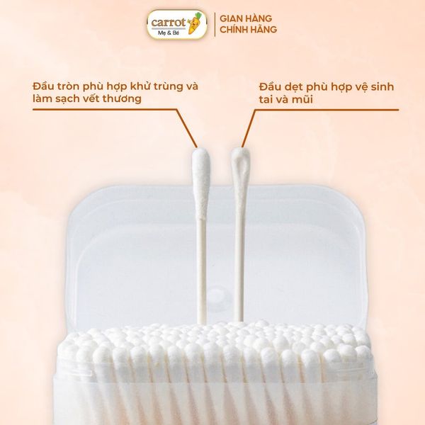 Tăm Bông Thân Giấy Cho Bé Sơ Sinh V-Coool Hộp 200 Que