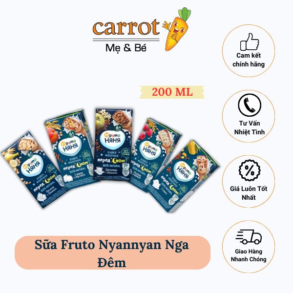 Sữa Fruto Nyannyan Nga Đêm 200ML, Tăng Cân Cho Bé, Từ 6 Tháng Tuổi