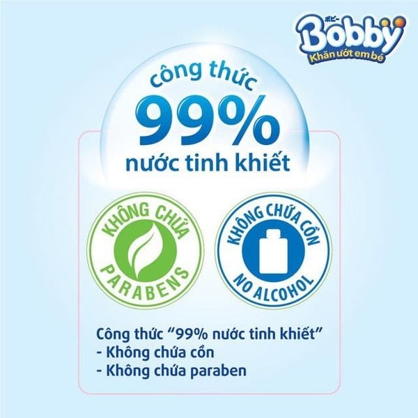 Khăn Ướt Bobby 100 Tờ - Không Paraben, Khôn Alcohol, Không mùi