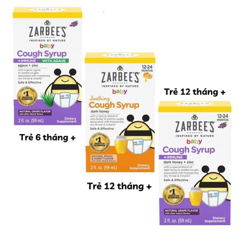 Siro ho tiêu đờm tăng đề kháng + kẽm Zinc Zarbee's Baby Cough Syrup cho trẻ sơ sinh 59ml 12-24T