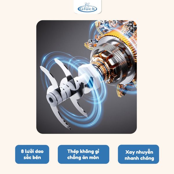 Máy Xay Ăn Dặm Gluck GN12 0,3L Máy Xay 8 Lưỡi Đa Năng, Máy Xay Thịt