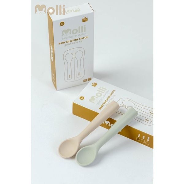 Set 2 Thìa Silicon Molli, Không BPA, An Toàn Cho Bé