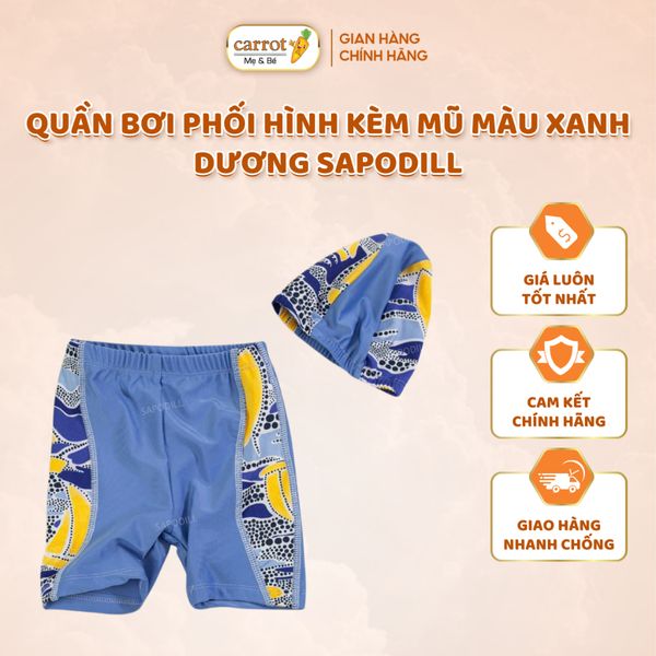 Quần Bơi SAPODILL Phối Hình Kèm Mũ Màu Xanh Dương Cho Bé Trai