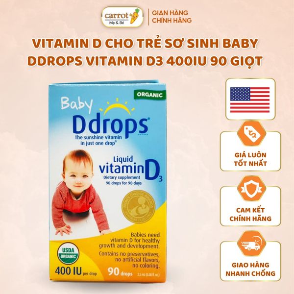 Vitamin D3 Drop Baby Ddrops, Bổ Sung Vitamin D3 Cho Bé , 90Drops - Siêu Thị Mẹ Và Bé Carrot
