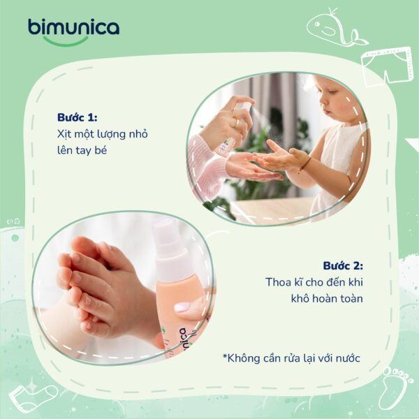 Xịt Rửa Tay Khô BIMUNICA Dành Cho Trẻ Sơ Sinh Và Trẻ Nhỏ Chai 100mL - Siêu Thị Mẹ Và Bé Carrot