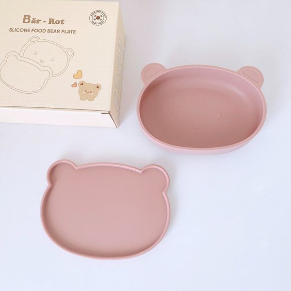 Đĩa Gấu Silicon Kèm Nắp Đậy Bar- Rot Có Đế Hít, Đĩa Cho Bé Tập Ăn Dặm