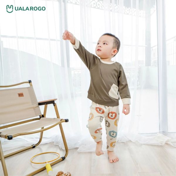 Bộ Dài Tay Nỉ Cotton Cho Bé UALA ROGO 3643, Set Bộ Dài Tay Cho Bé 9-48M