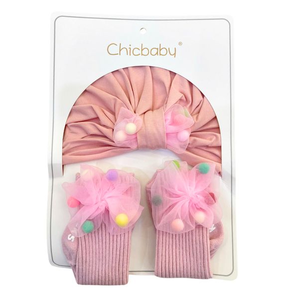 Set Mũ Turban Kèm Tất  CHICBABY Nhiều Mẫu Xinh Xắn Đáng Yêu Cho Bé Sơ Sinh 0-12 Tháng