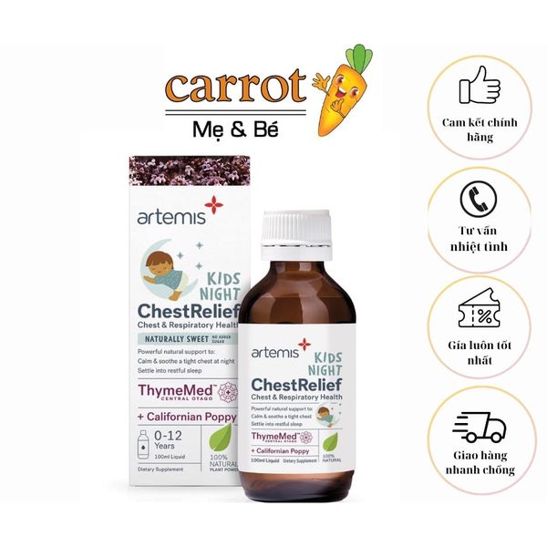 Siro Ho Ngày Artemis Kids Chest Relief Day - Từ 0-12 Tháng, Diụ Các Cơn Ho, Tan Đờm, Tăng Hệ Miễn Dịch - 100ml