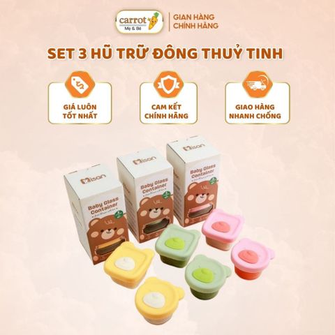 Set 3 Hũ Thuỷ Tinh Trữ Đông Đa Năng Misan Có Chia Vạch ML