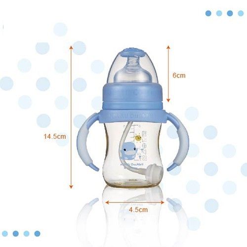 Bình Uống Nước Có Tay Cầm Nhựa PES Màu Hồng 140ML, Bình Tập Uống Nước Cho Bé